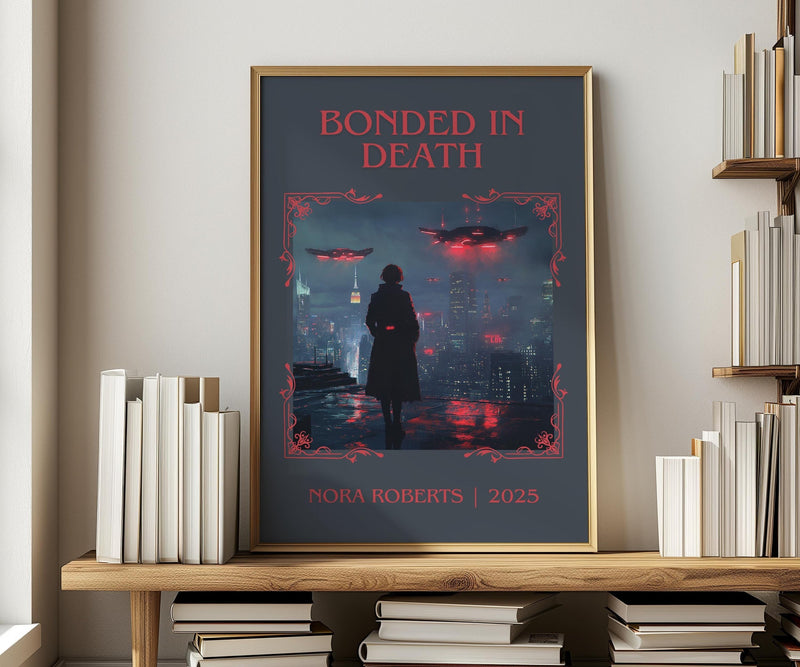 Bonded in Death classic book art print in frame leaning in hallway – mystery wall art