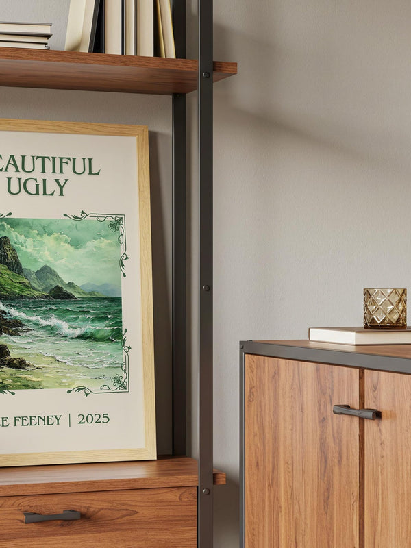 Beautiful Ugly classic book art print framed by window – literary home decor