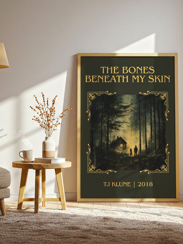 The Bones Beneath My Skin classic book art print in frame leaning in hallway – classic literature wall art