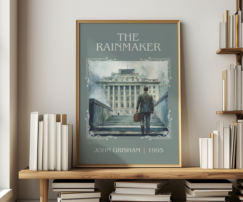 The Rainmaker classic book art print in frame leaning in hallway – thriller wall art