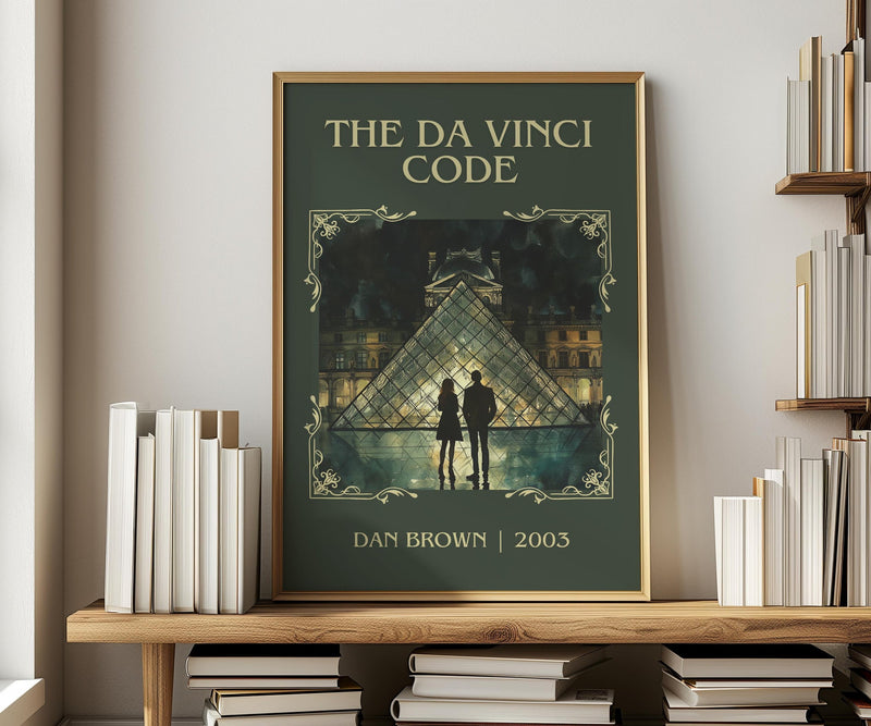The Da Vinci Code classic book art print in frame leaning in hallway – thriller wall art