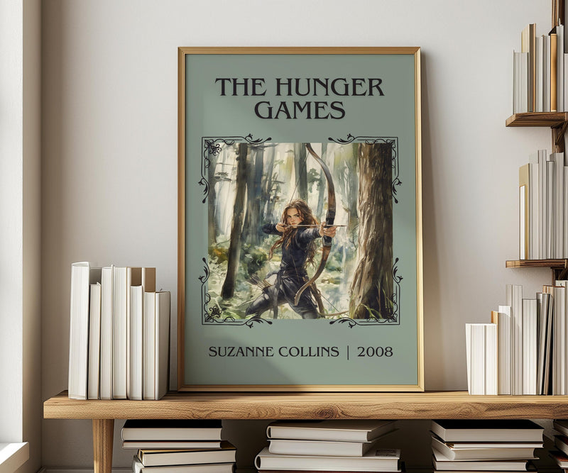 Hunger Games classic book art print in frame leaning in hallway – dystopian wall art