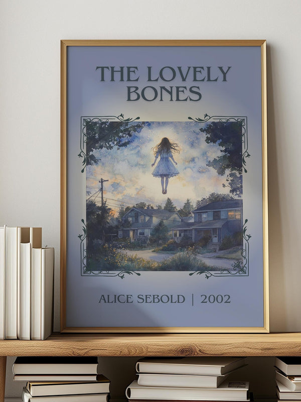 The Lovely Bones classic book art print in frame leaning in hallway – literary fiction wall art