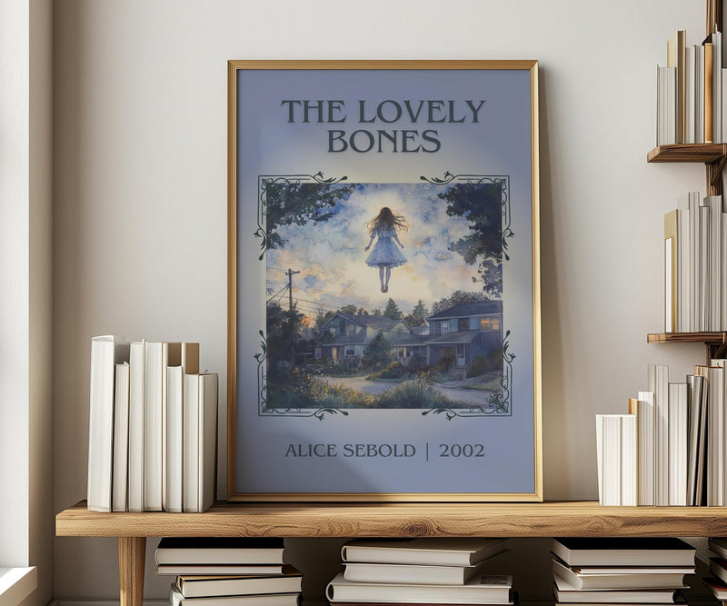 The Lovely Bones classic book art print in frame leaning in hallway – literary fiction wall art