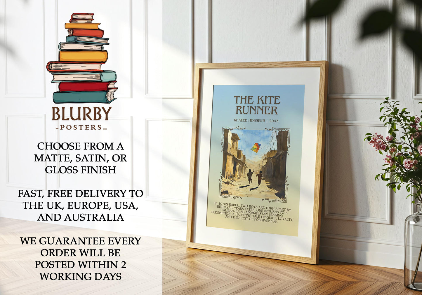 The Kite Runner by Khaled Hosseini | Descriptive Book Poster | Blurby