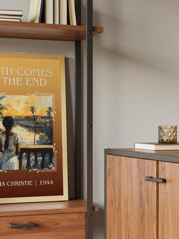 Death Comes as the End classic book art print framed by window – literary home decor