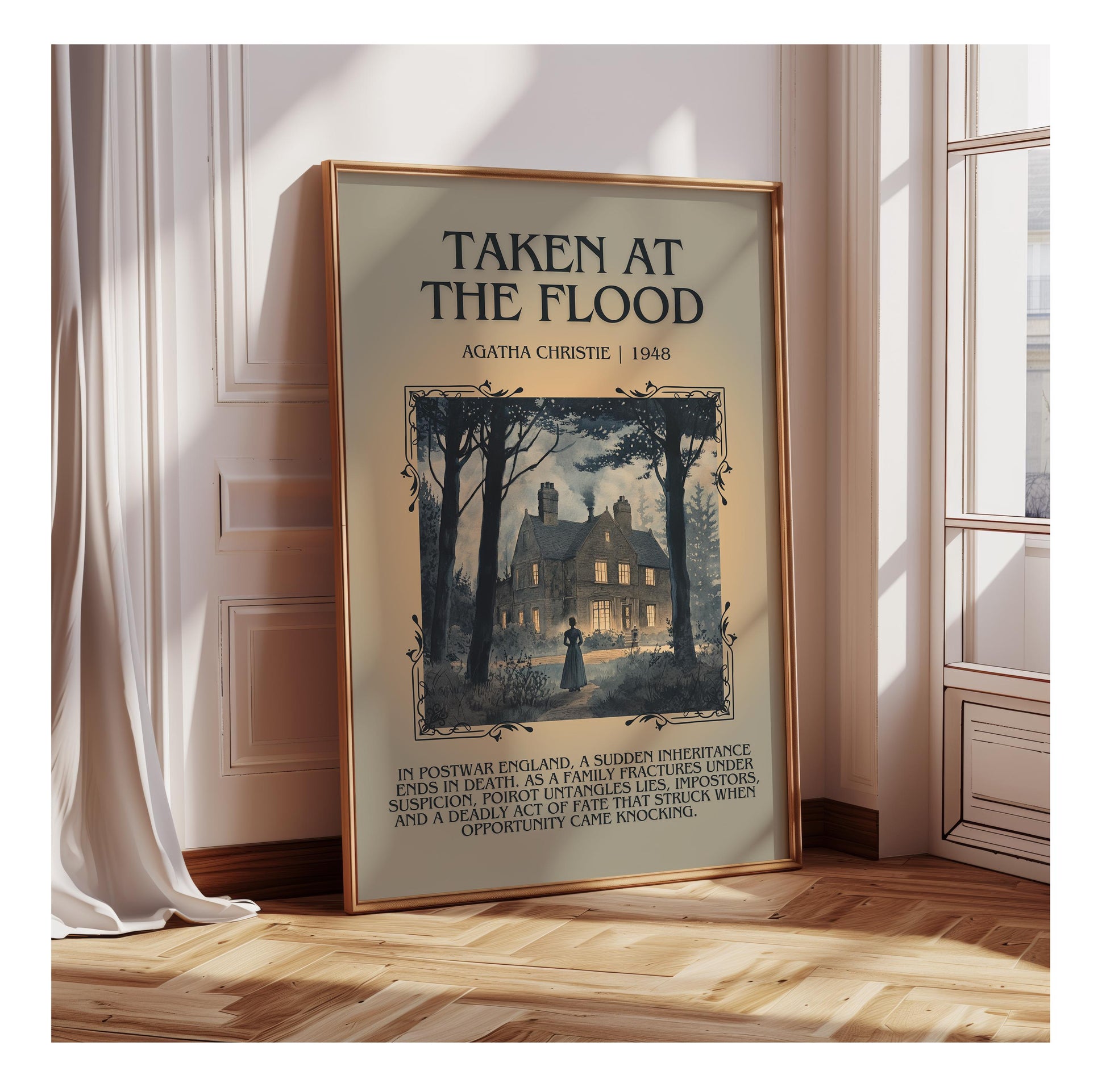 Taken At The Flood by Agatha Christie | Descriptive Book Poster | Blurby