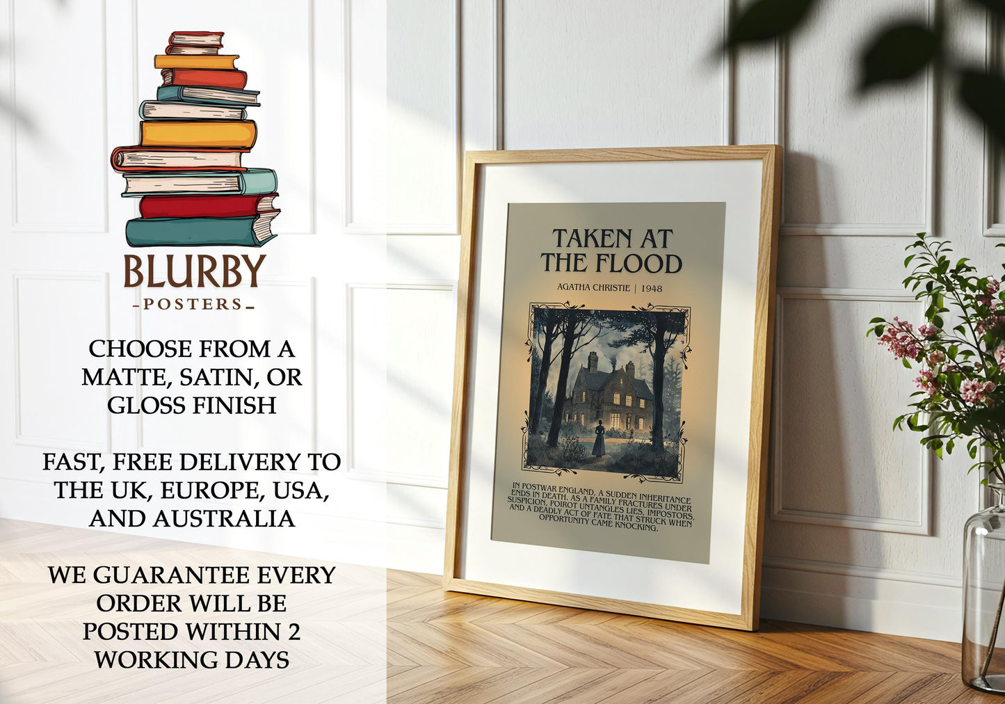 Taken At The Flood by Agatha Christie | Descriptive Book Poster | Blurby