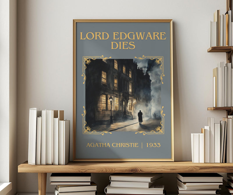 Lord Edgware Dies classic book art print in frame leaning in hallway – mystery wall art