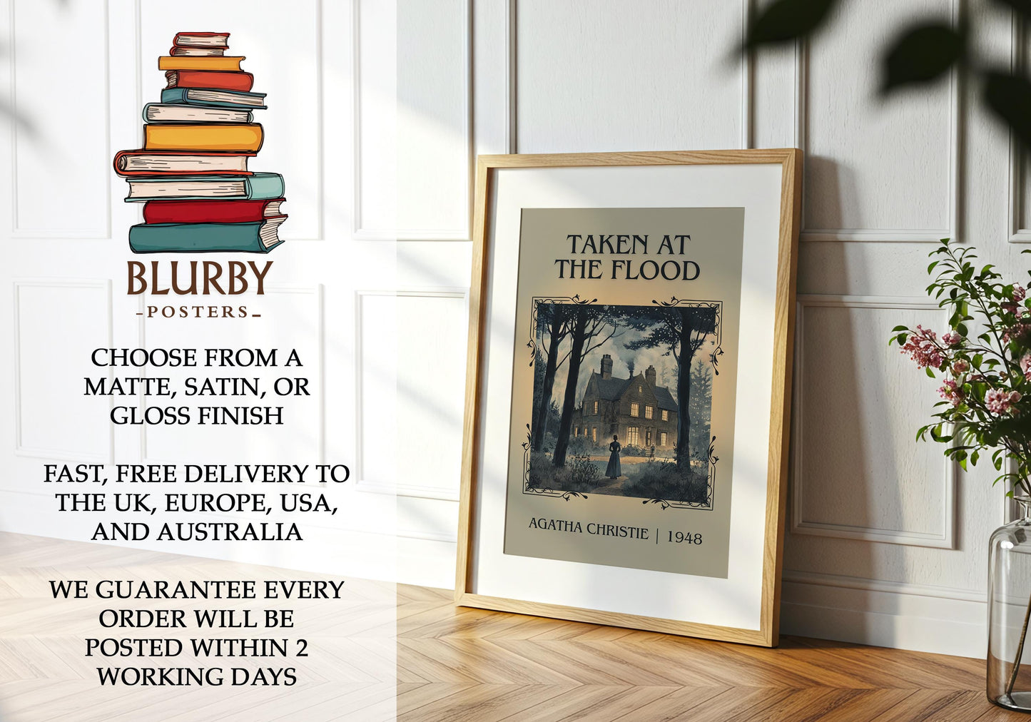 Taken At The Flood by Agatha Christie | Descriptive Book Poster | Minimalist