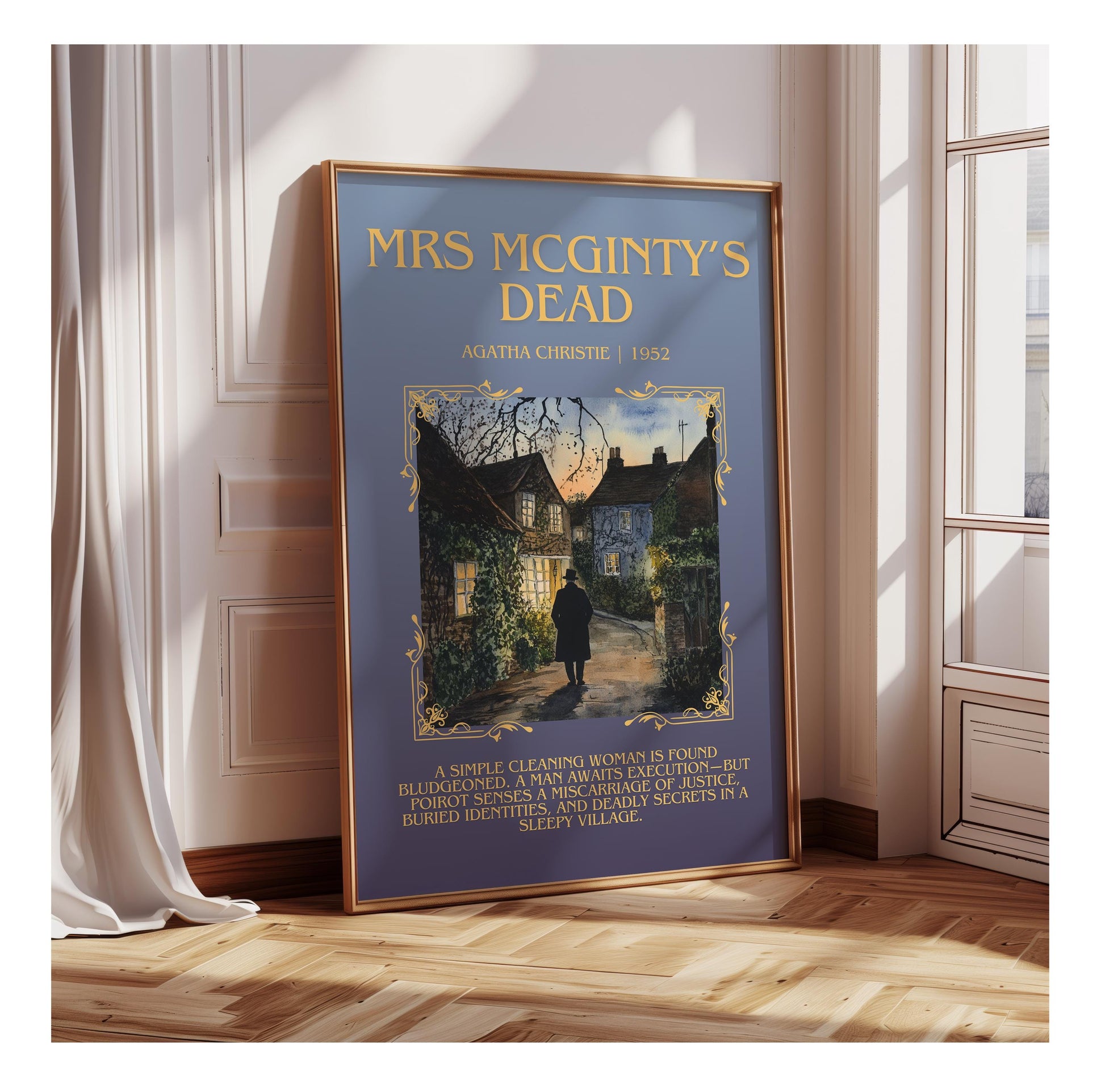 Mrs McGinty's Dead by Agatha Christie | Descriptive Book Poster | Blurby