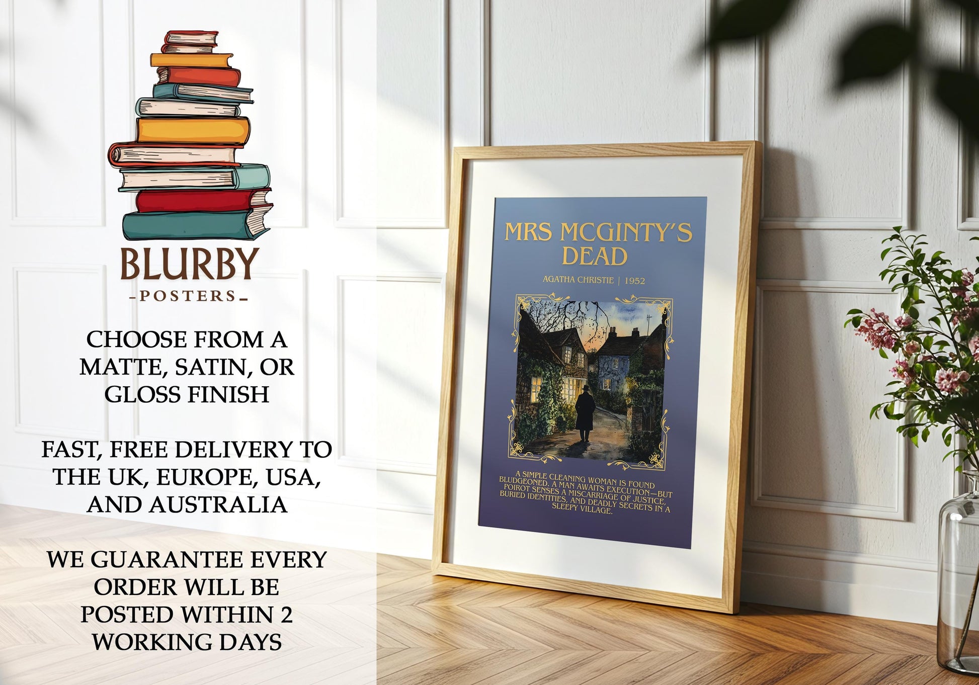 Mrs McGinty's Dead by Agatha Christie | Descriptive Book Poster | Blurby