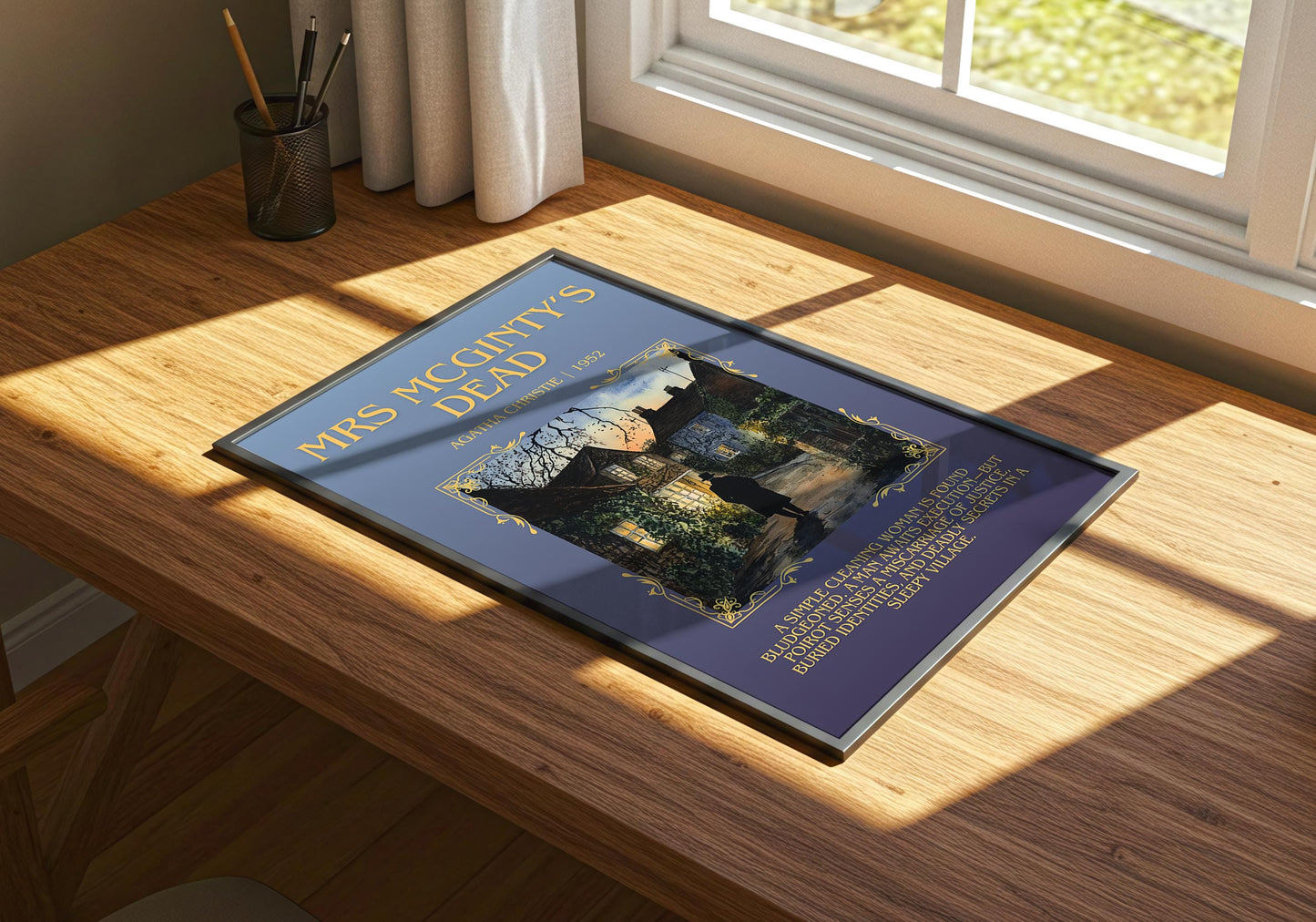 Mrs McGinty's Dead by Agatha Christie | Descriptive Book Poster | Blurby