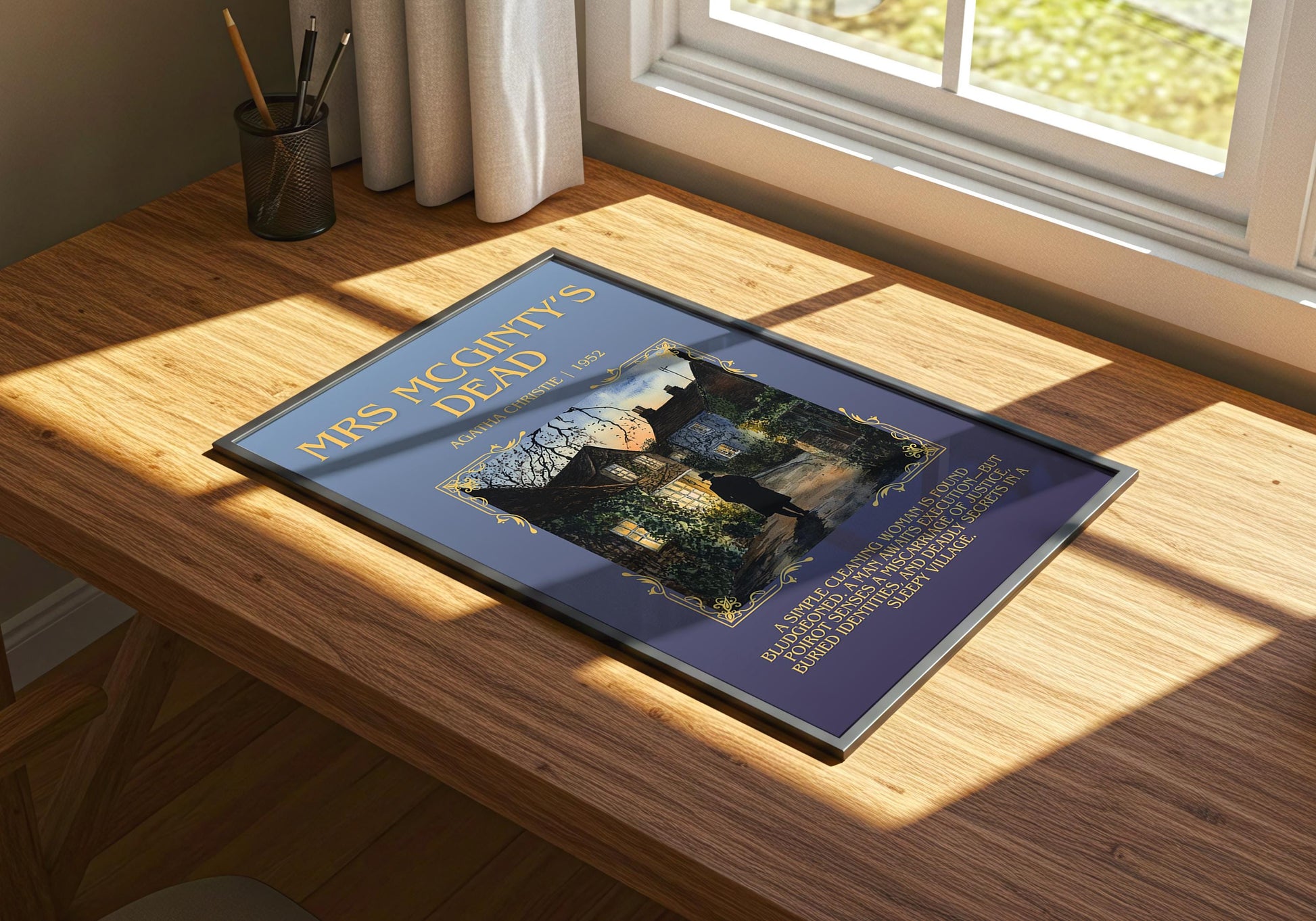 Mrs McGinty's Dead by Agatha Christie | Descriptive Book Poster | Blurby