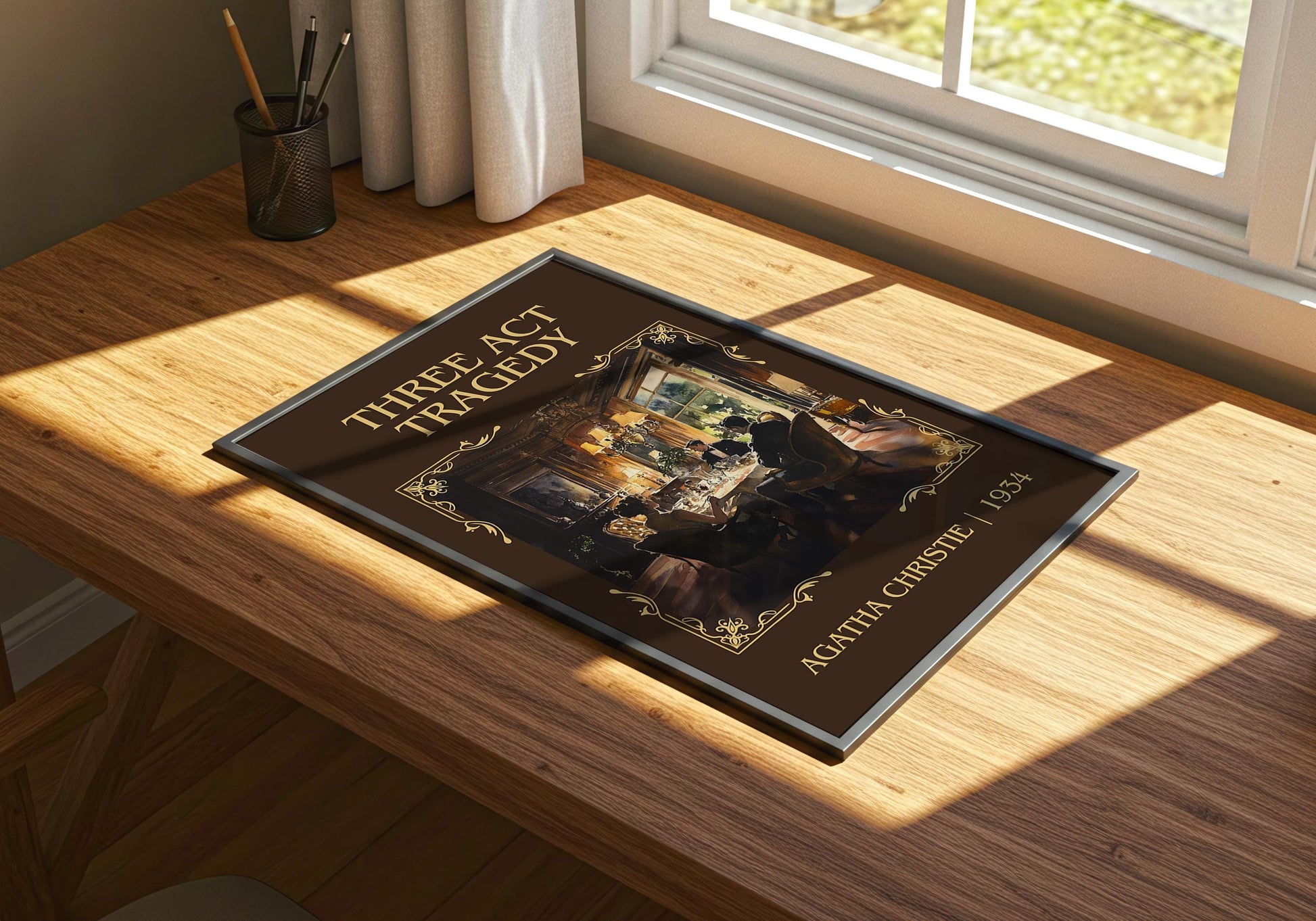 Three Act Tragedy by Agatha Christie | Descriptive Book Poster | Minimalist