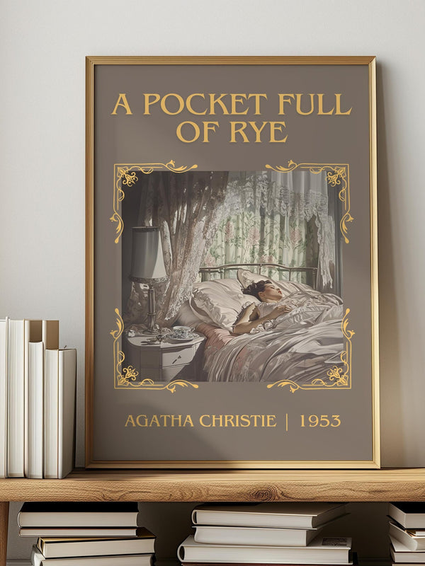 A Pocket Full of Rye classic book art print in frame leaning in hallway – mystery wall art