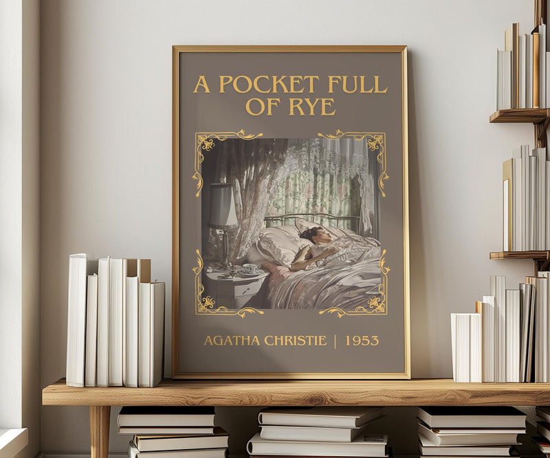A Pocket Full of Rye classic book art print in frame leaning in hallway – mystery wall art