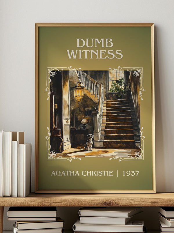 Dumb Witness classic book art print in frame leaning in hallway – mystery wall art