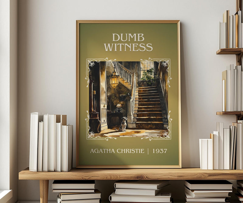 Dumb Witness classic book art print in frame leaning in hallway – mystery wall art