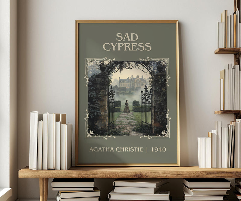 Sad Cypress classic book art print in frame leaning in hallway – mystery wall art