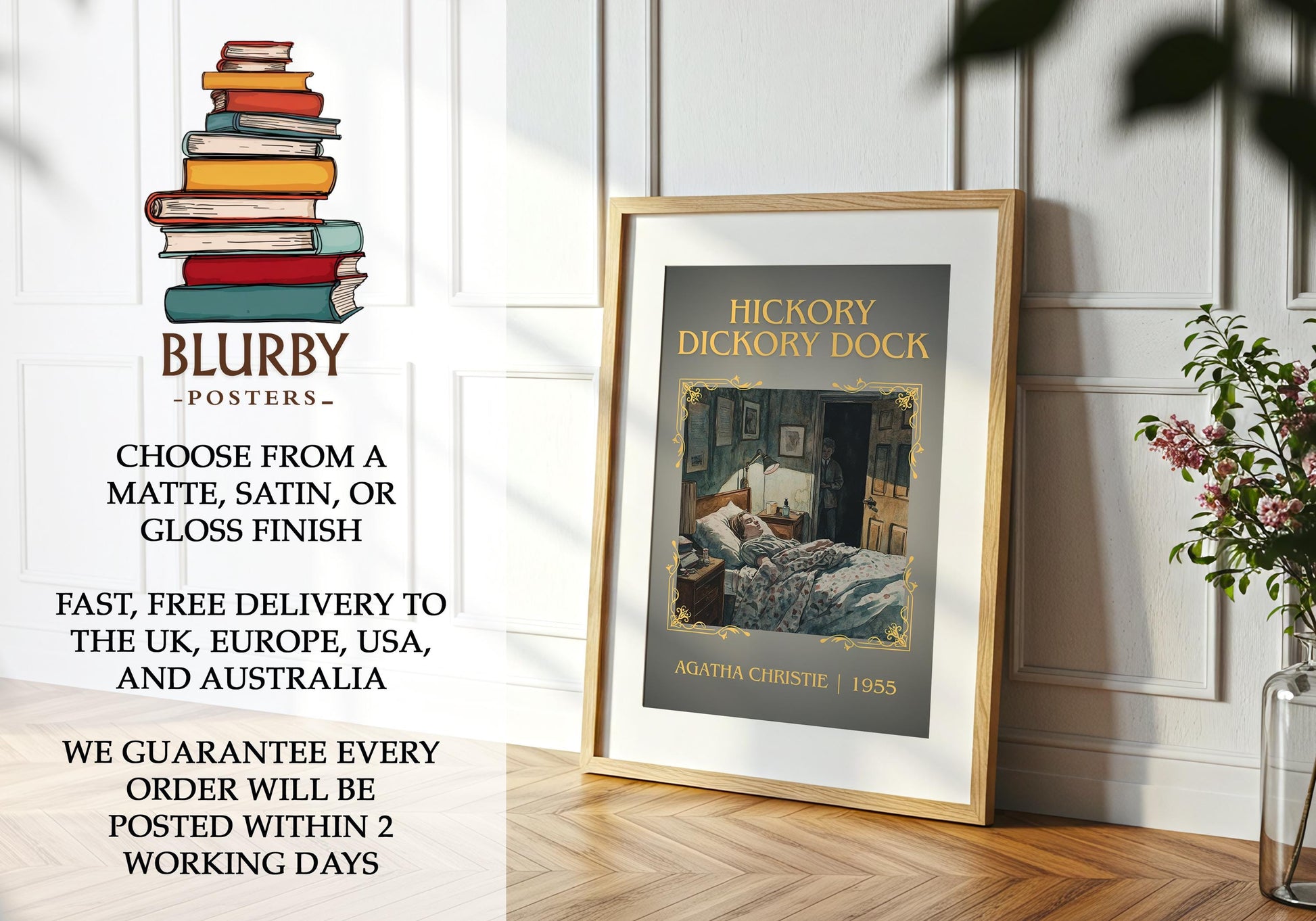 Hickory Dickory Dock by Agatha Christie | Descriptive Book Poster | Minimalist