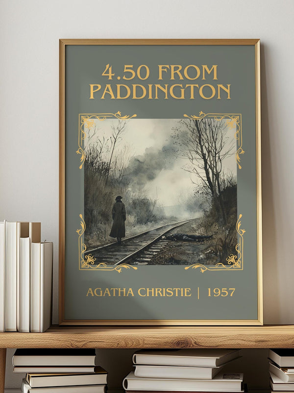 4.50 from Paddington classic book art print in frame leaning in hallway – mystery wall art
