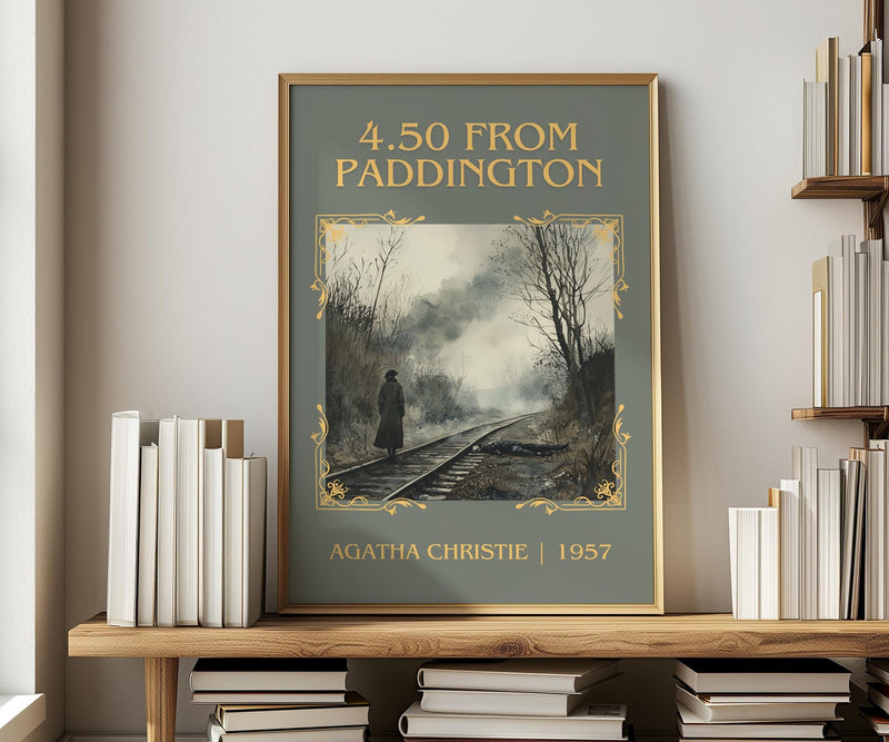 4.50 from Paddington classic book art print in frame leaning in hallway – mystery wall art