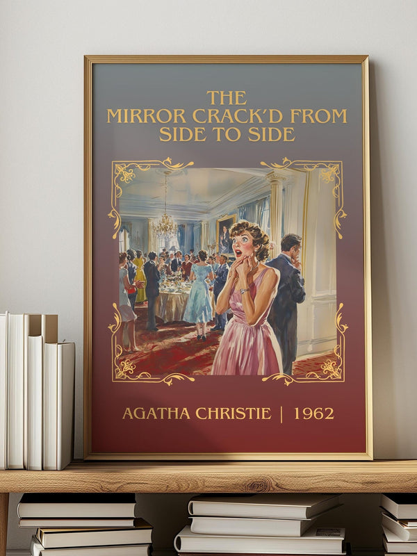 The Mirror Crack'd from Side to Side classic book art print in frame leaning in hallway – mystery wall art