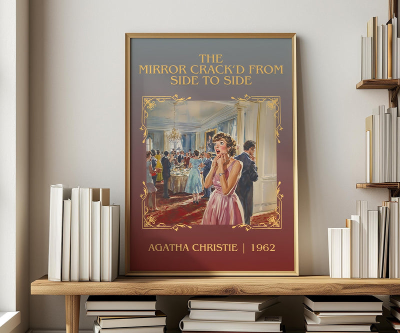 The Mirror Crack'd from Side to Side classic book art print in frame leaning in hallway – mystery wall art