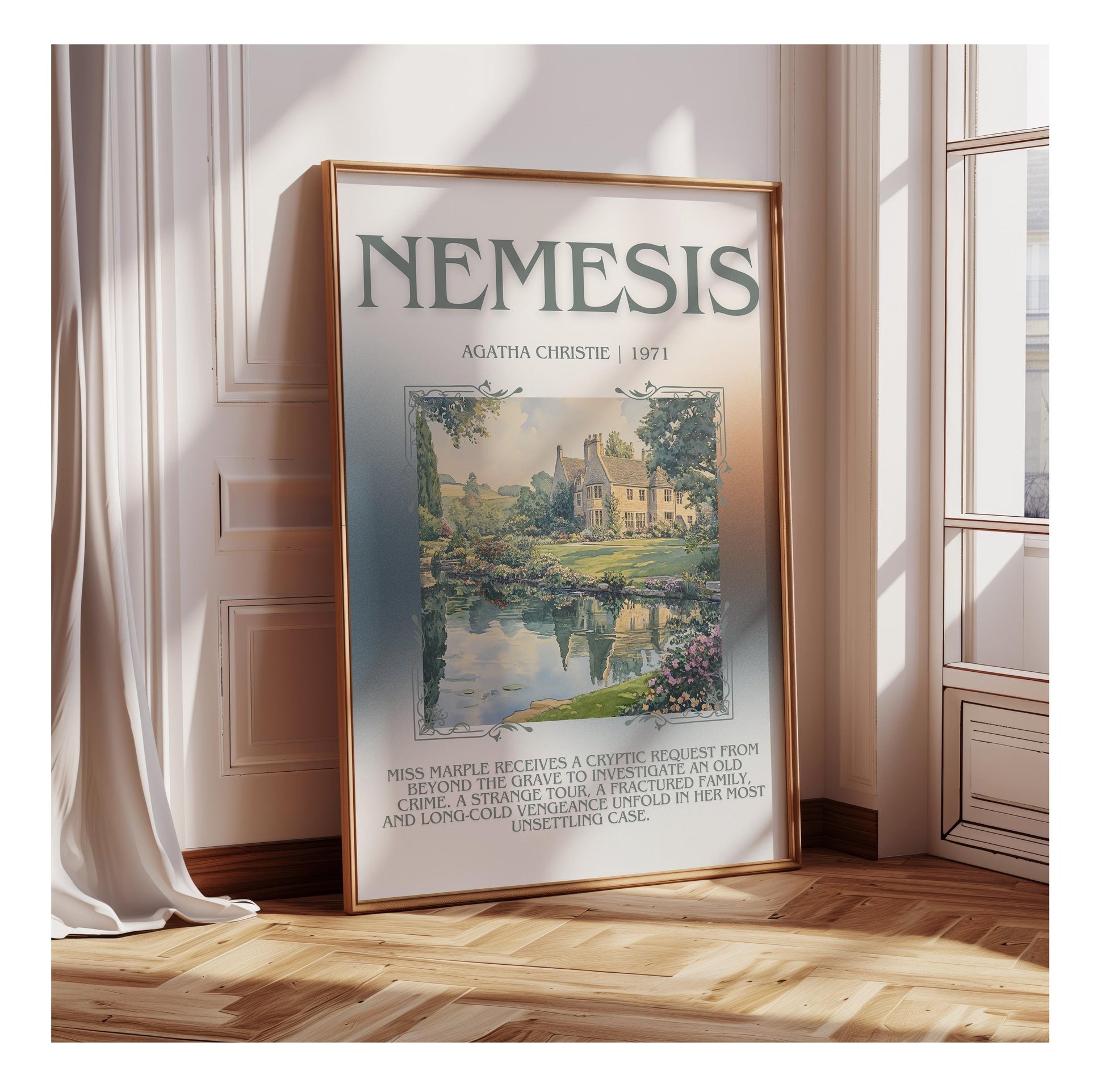 Nemesis by Agatha Christie | Descriptive Book Poster | Blurby