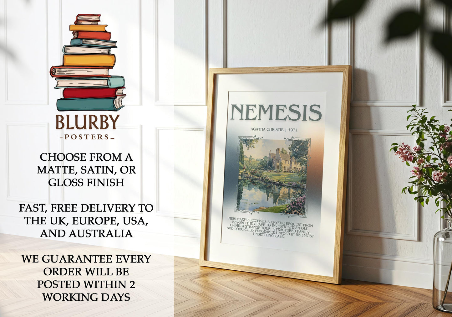 Nemesis by Agatha Christie | Descriptive Book Poster | Blurby