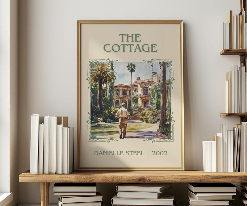 The Cottage classic book art print in frame leaning in hallway – romance wall art