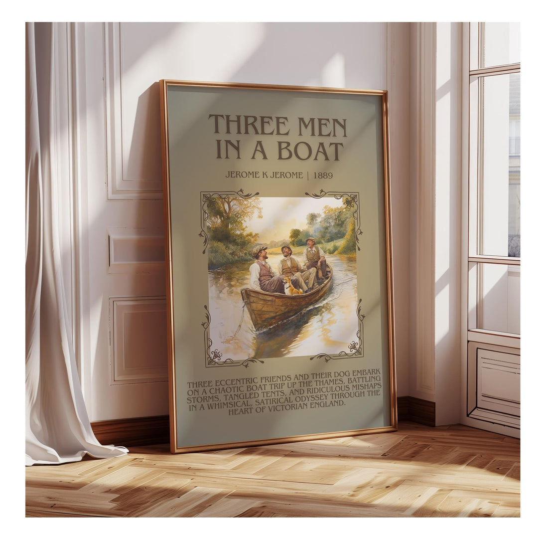 Three Men in a Boat minimalist poster paper finish options – matte satin gloss (mockup)