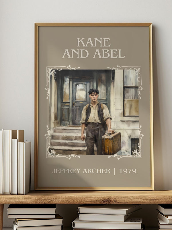 Kane and Abel classic book art print in frame leaning in hallway – contemporary fiction wall art