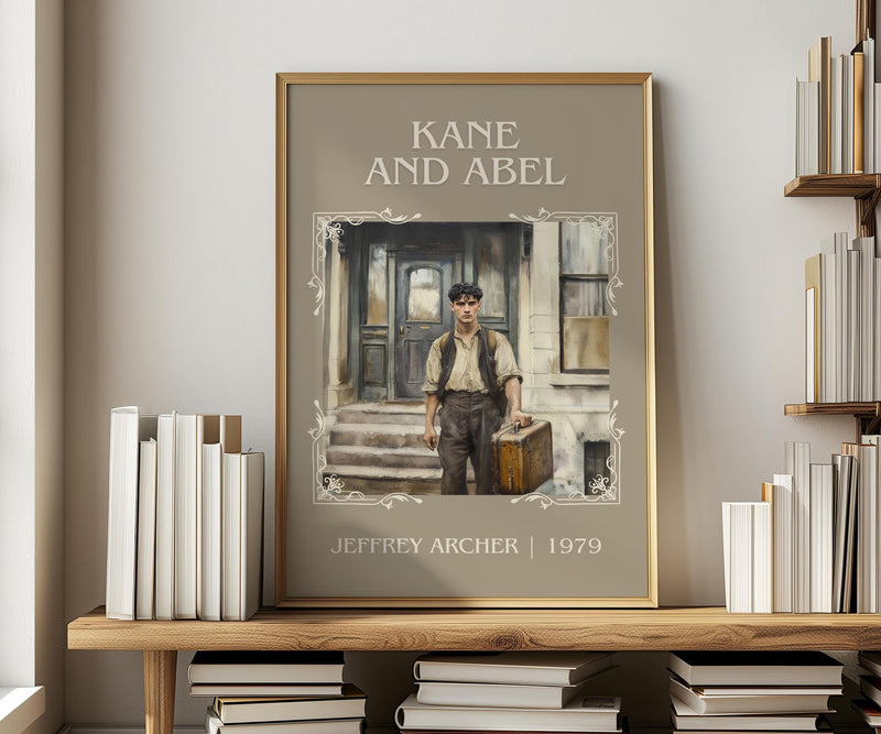 Kane and Abel classic book art print in frame leaning in hallway – contemporary fiction wall art