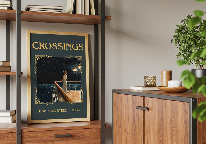 Crossings classic book art print framed by window – literary home decor