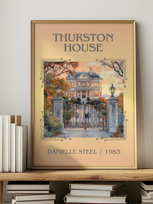 Thurston House classic book art print in frame leaning in hallway – romance wall art