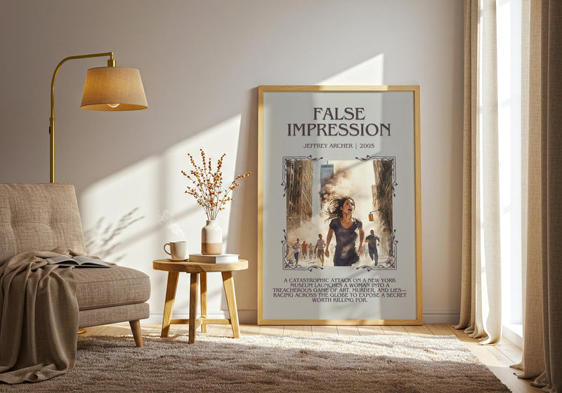 False Impression minimalist print framed by window – literary home decor