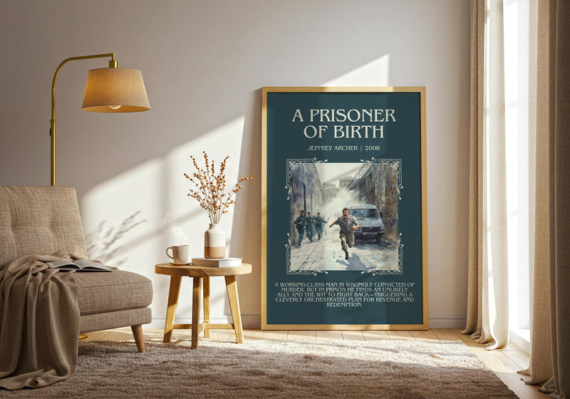 A Prisoner of Birth minimalist print framed by window – literary home decor