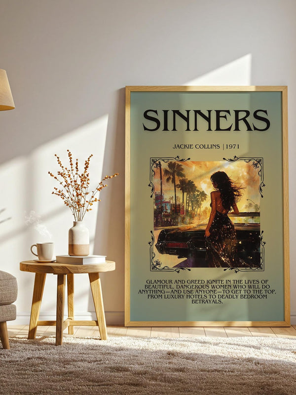 Sinners minimalist print framed by window – literary home decor