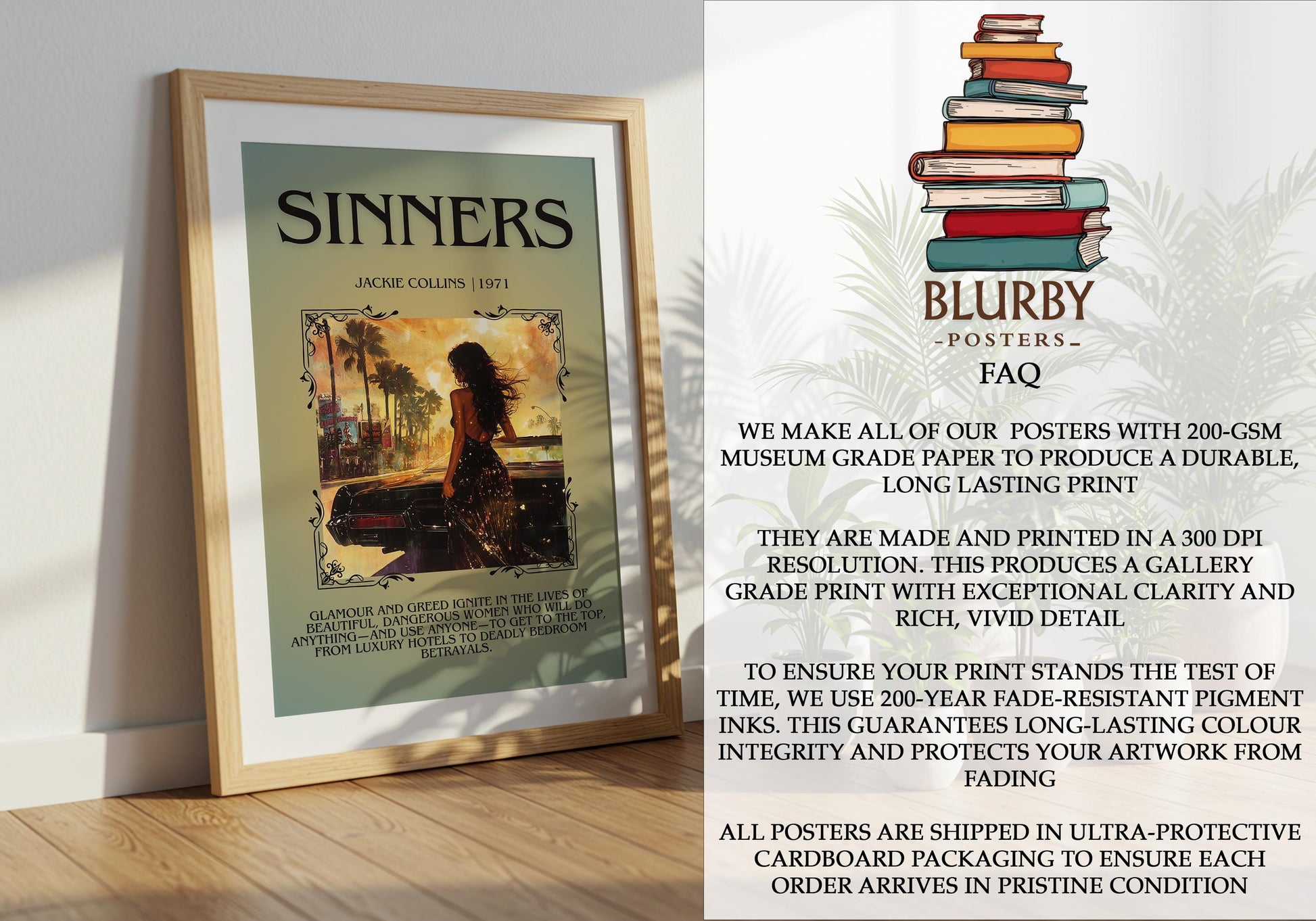 Sinners by Jackie Collins | Descriptive Book Poster | Blurby