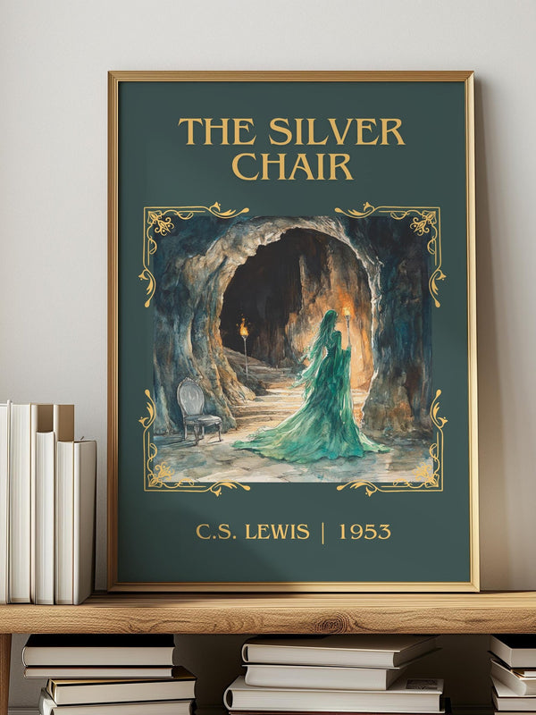 The Silver Chair classic book art print in frame leaning in hallway – childrens wall art