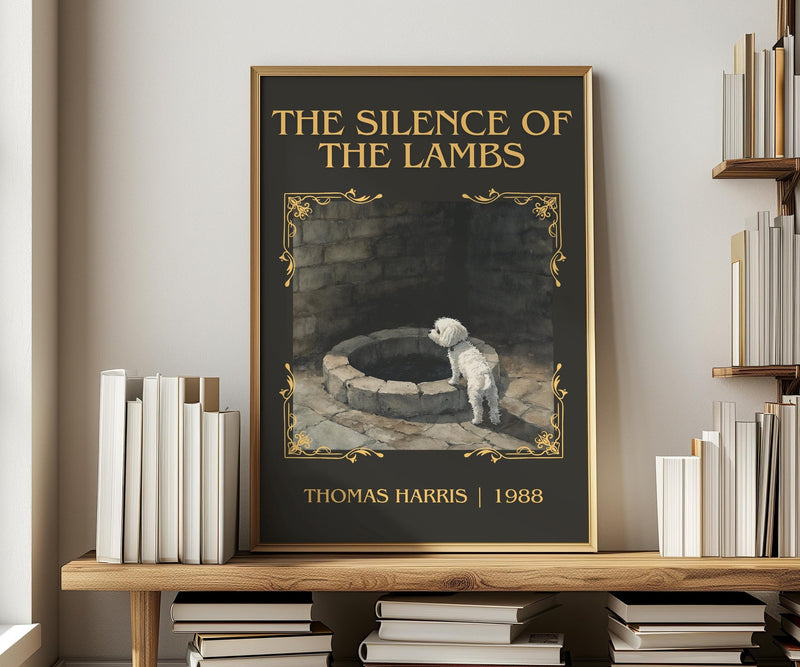 The Silence of the Lambs classic book art print in frame leaning in hallway – thriller wall art