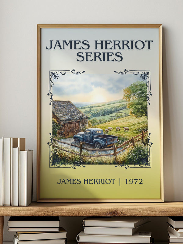 James Herriot Series classic book art print in frame leaning in hallway – memoir wall art