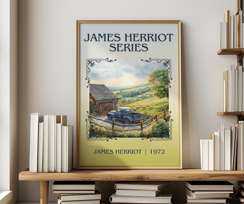 James Herriot Series classic book art print in frame leaning in hallway – memoir wall art