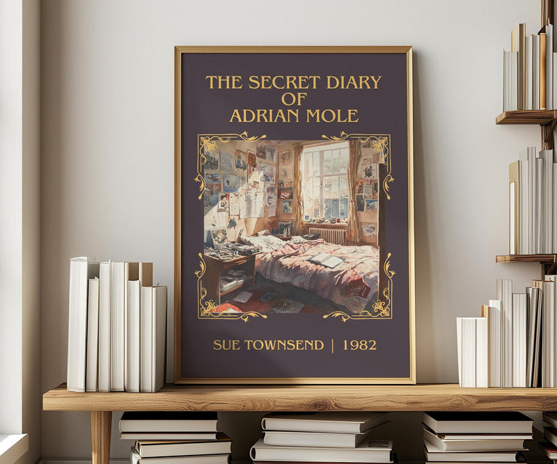 The Secret Diary Of Adrian Mole classic book art print in frame leaning in hallway – coming of age wall art