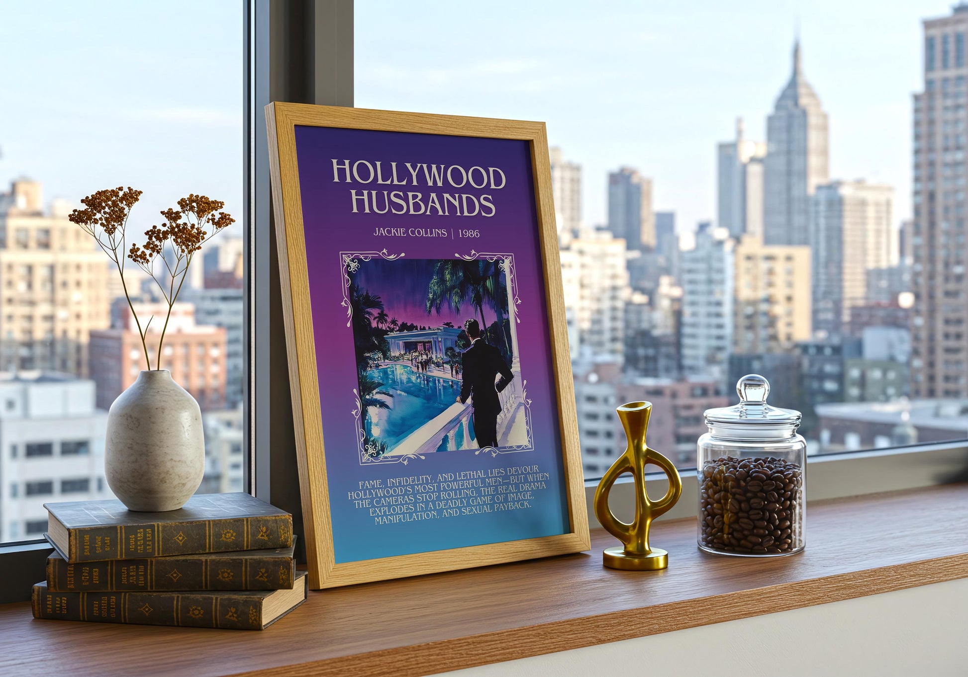 Hollywood Husbands by Jackie Collins | Descriptive Book Poster | Blurby