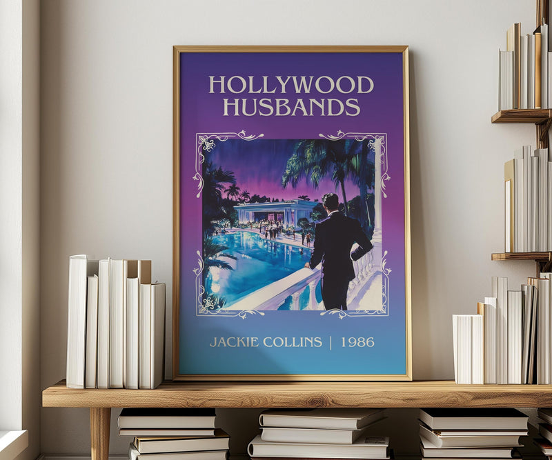 Hollywood Husbands classic book art print in frame leaning in hallway – romance wall art