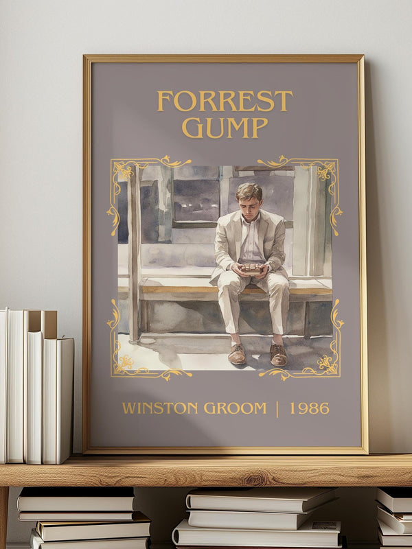 Forrest Gump classic book art print in frame leaning in hallway – literary fiction wall art