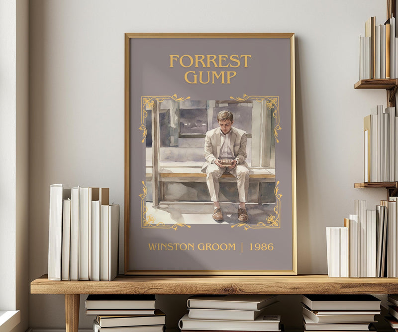 Forrest Gump classic book art print in frame leaning in hallway – literary fiction wall art